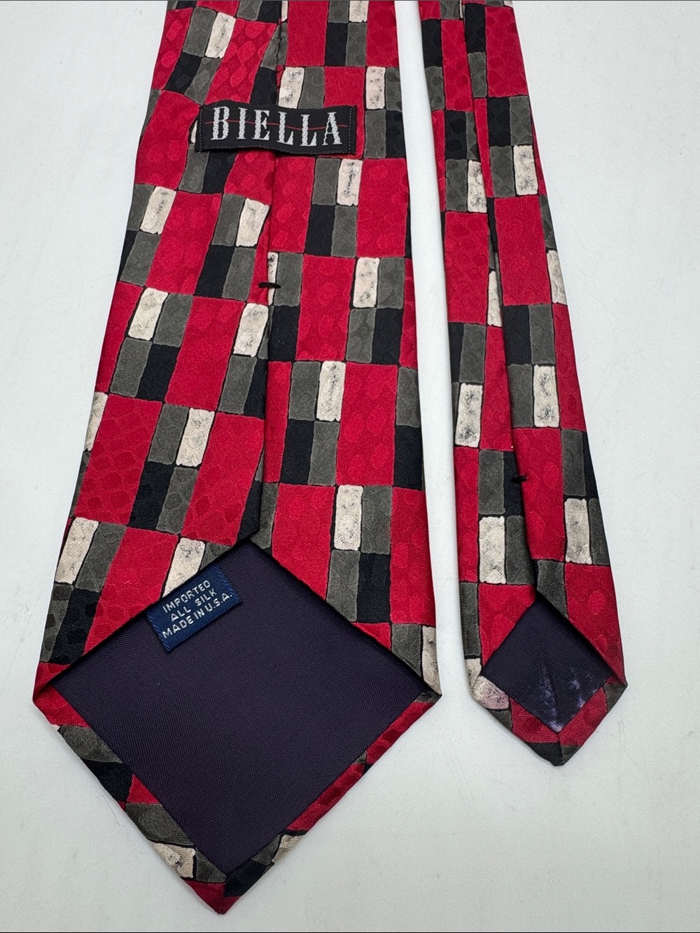 Biela Men's Red Checker Italian Silk Tie #0071